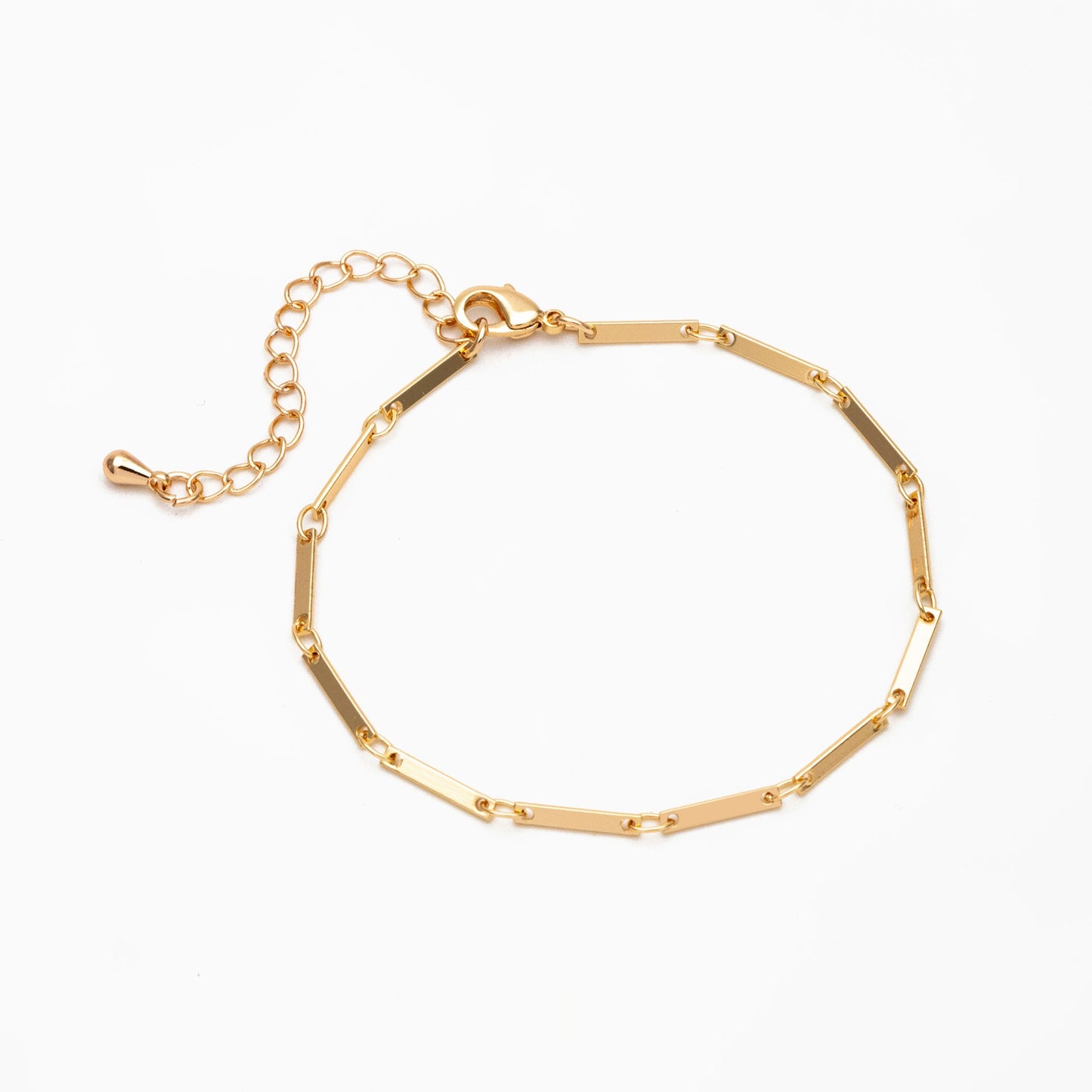 Finished Bracelet/ Anklet/ Necklace with Extender, Gold/ Silver Rectangle Bar Chain, Ready to Wear (#LK-440)