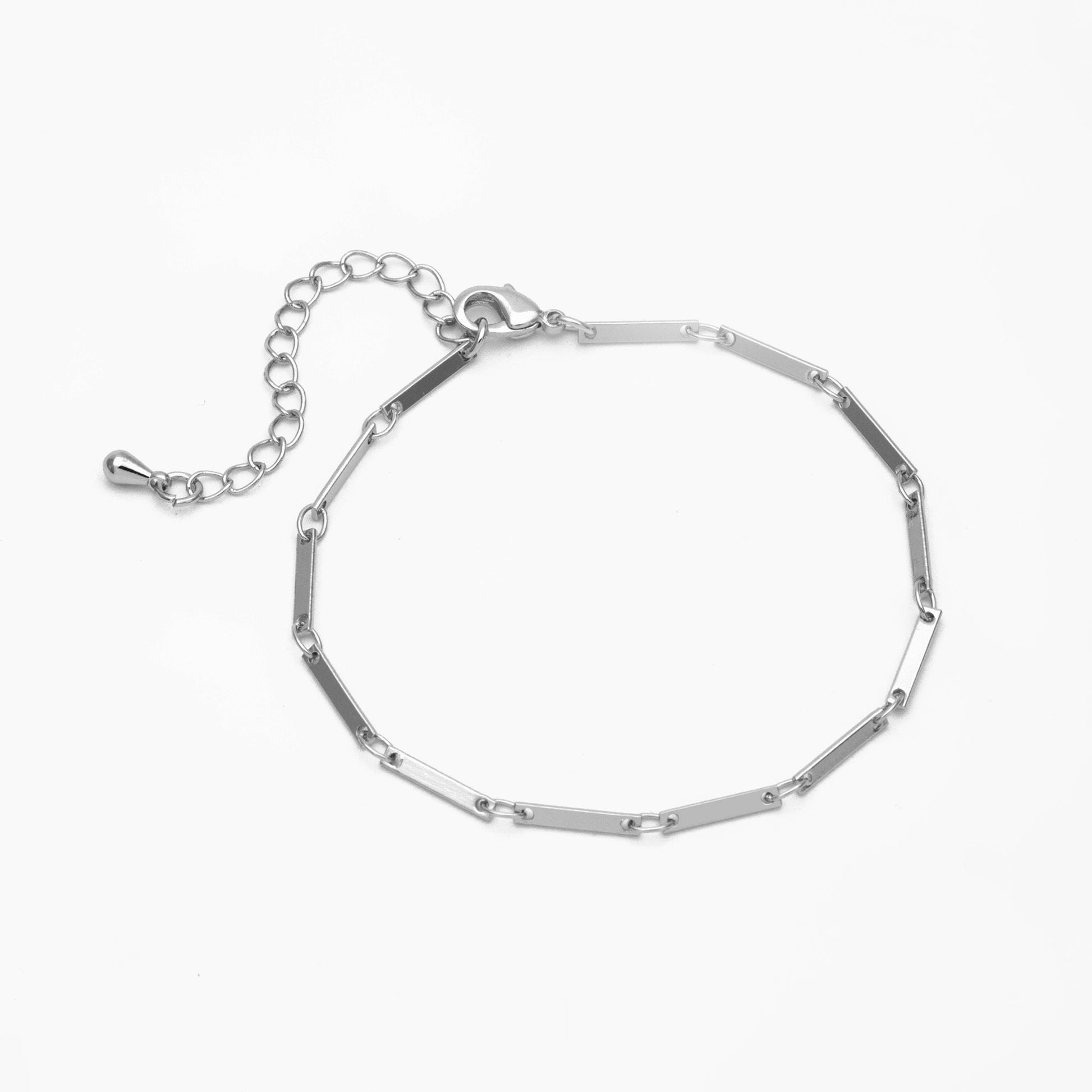 Finished Bracelet/ Anklet/ Necklace with Extender, Gold/ Silver Rectangle Bar Chain, Ready to Wear (#LK-440)