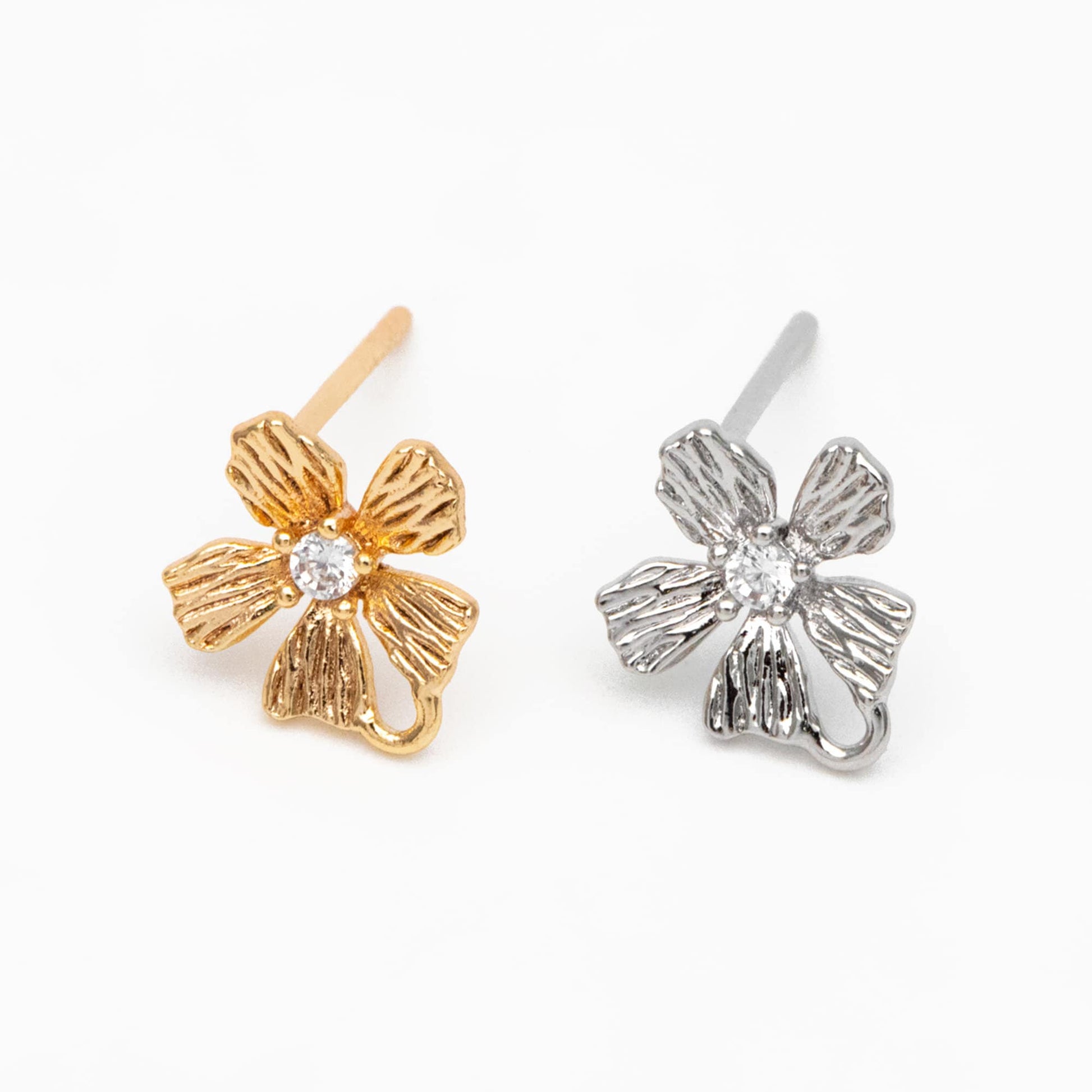 10pcs CZ Pave Gold/ Silver Flower Earring, 18K Gold/ Rhodium Plated Brass, Jewelry Making, Diy Material, Jewelry Supplies (GB-3811)