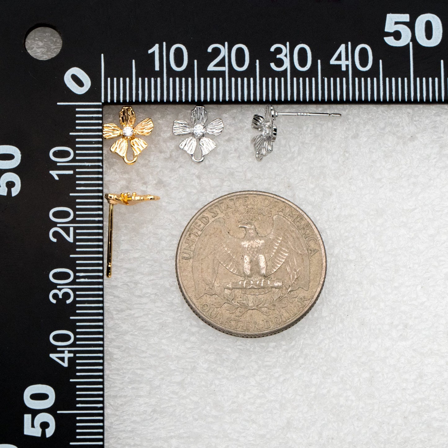 10pcs CZ Pave Gold/ Silver Flower Earring, 18K Gold/ Rhodium Plated Brass, Jewelry Making, Diy Material, Jewelry Supplies (GB-3811)