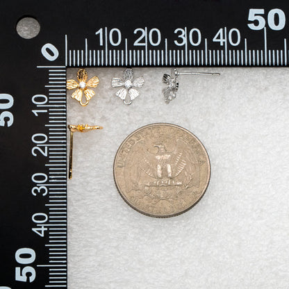 10pcs CZ Pave Gold/ Silver Flower Earring, 18K Gold/ Rhodium Plated Brass, Jewelry Making, Diy Material, Jewelry Supplies (GB-3811)