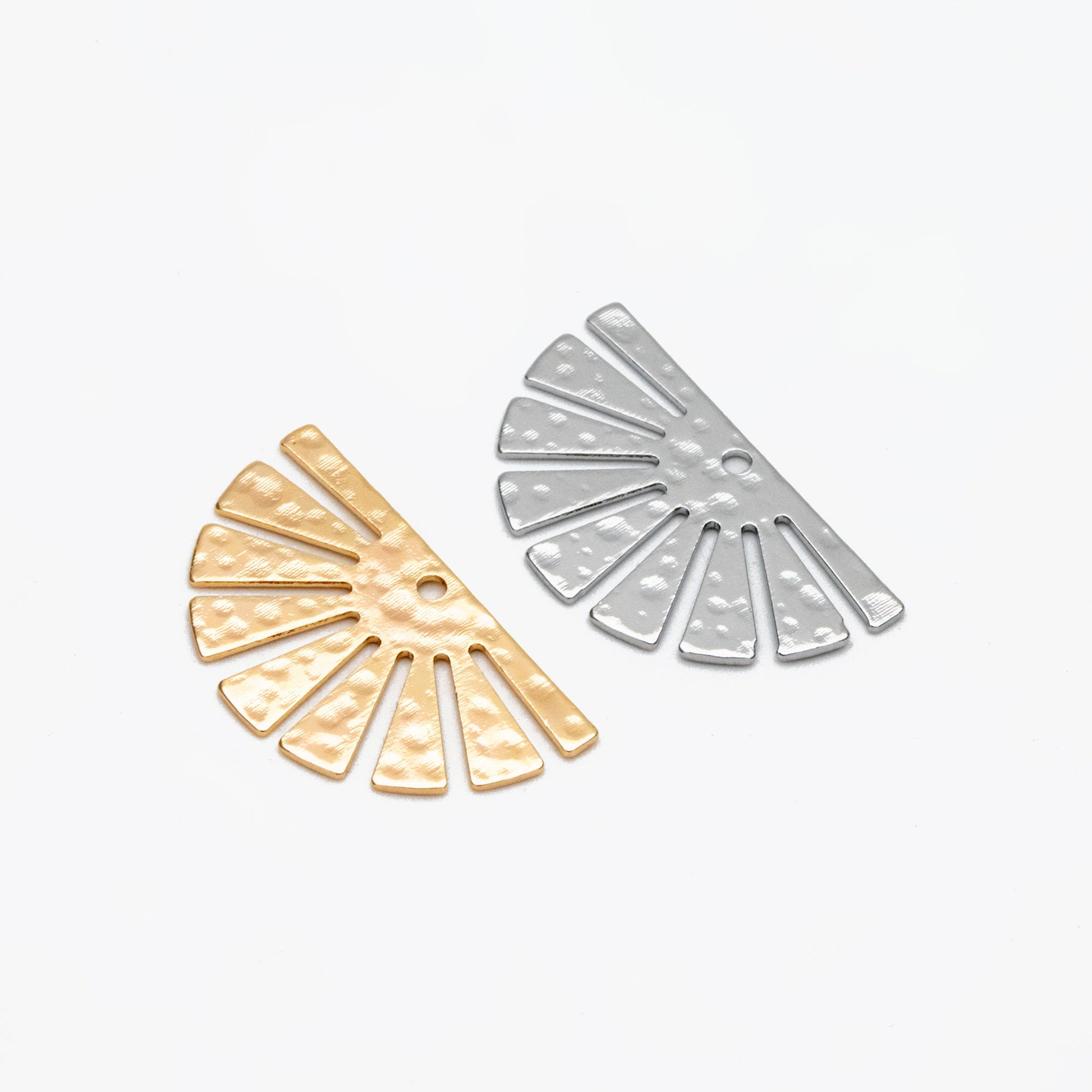 10pcs Gold/ Silver Hammered Half Sun Charm 14x25mm, 18K Gold/ Rhodium Plated Brass, Jewelry Making, Diy Material,Jewelry Supplies(GB-1404-C)