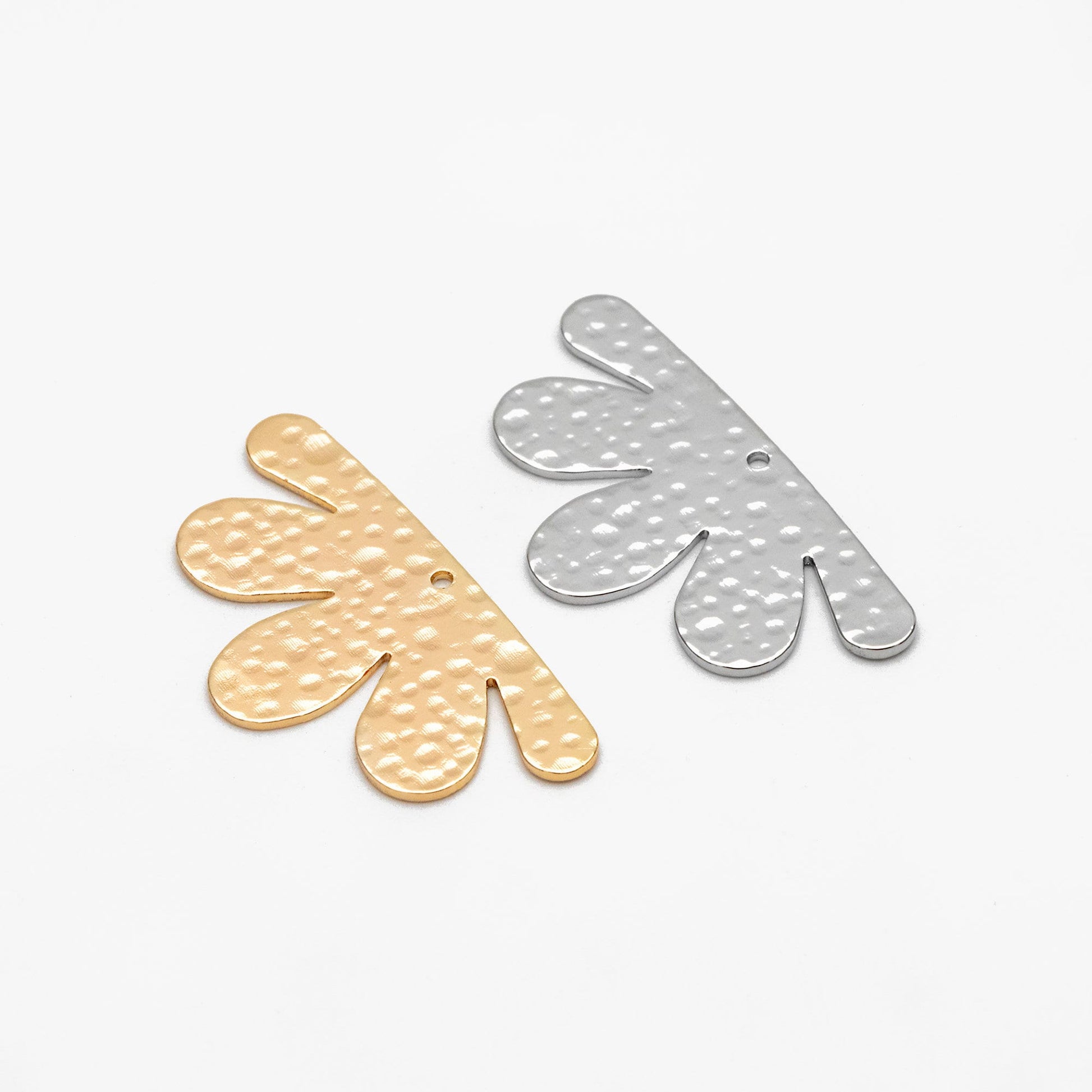 10pcs Gold/ Silver Hammered Flower Charm 18x34mm, 18K Gold/ Rhodium Plated Brass, Jewelry Making, Diy Material, Jewelry Supplies (GB-1404-I)