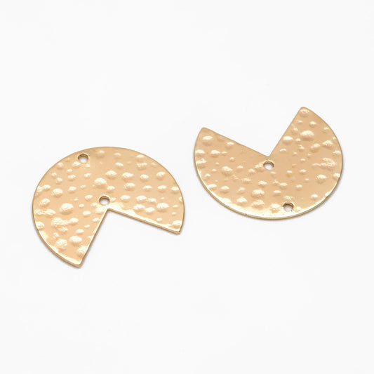 10pcs Gold/ Silver Hammered Round Charm Connectors 17x20mm, Gold/ Rhodium plated Brass Circle Fan Pendants (GB-654-B)