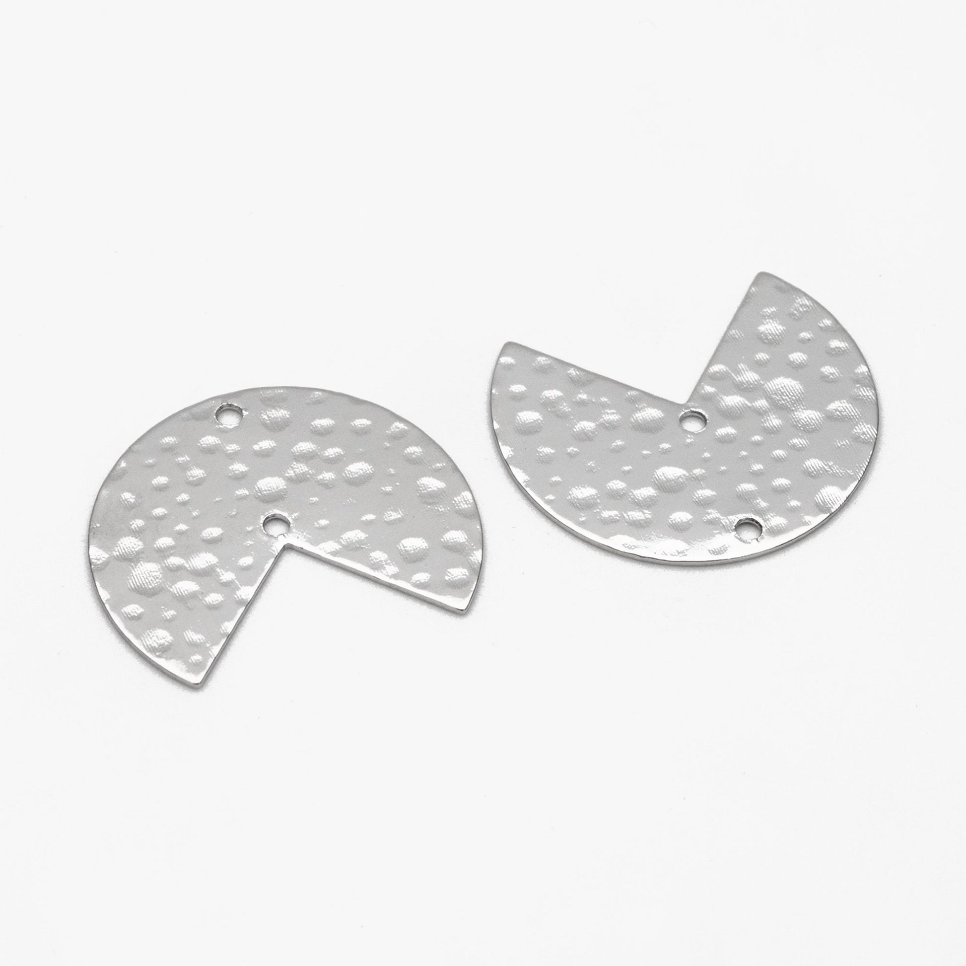 10pcs Gold/ Silver Hammered Round Charm Connectors 17x20mm, Gold/ Rhodium plated Brass Circle Fan Pendants (GB-654-B)