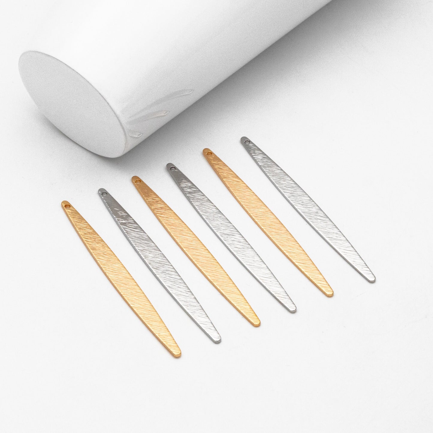 10pcs Gold/ Silver Brushed Long Oval Charms 62x5.5mm, 18K Gold/ Rhodium Plated Brass Earring Supply (GB-3817-I)