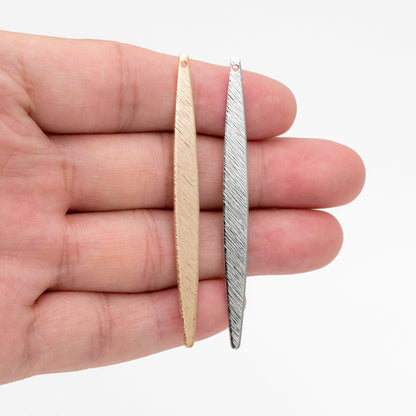 10pcs Gold/ Silver Brushed Long Oval Charms 62x5.5mm, 18K Gold/ Rhodium Plated Brass Earring Supply (GB-3817-I)