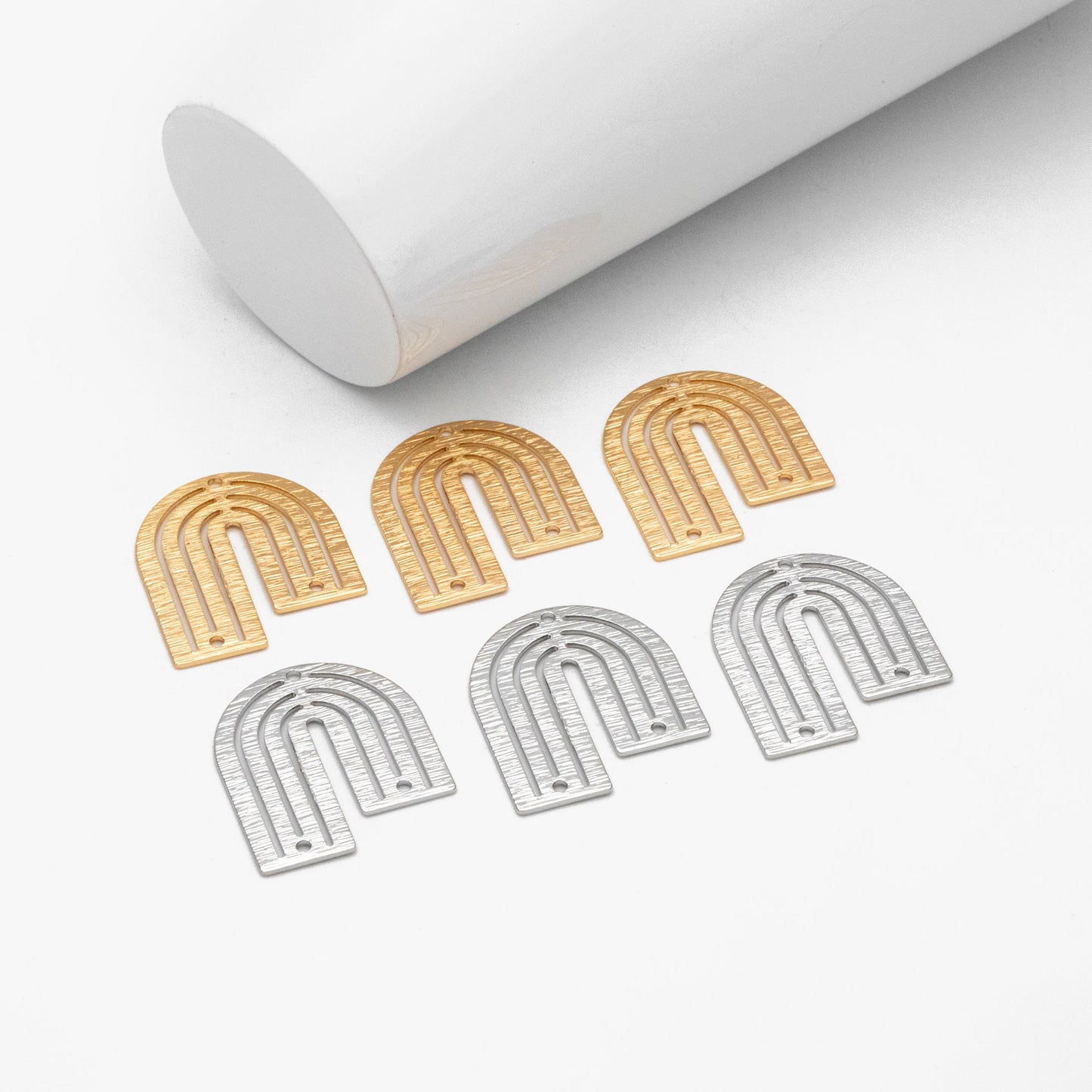 10pcs Gold/ Silver Brushed U Shaped Charm Connectors 27x23mm, 18K Gold/ Rhodium Plated Brass Earring Findings(GB-3817-K)