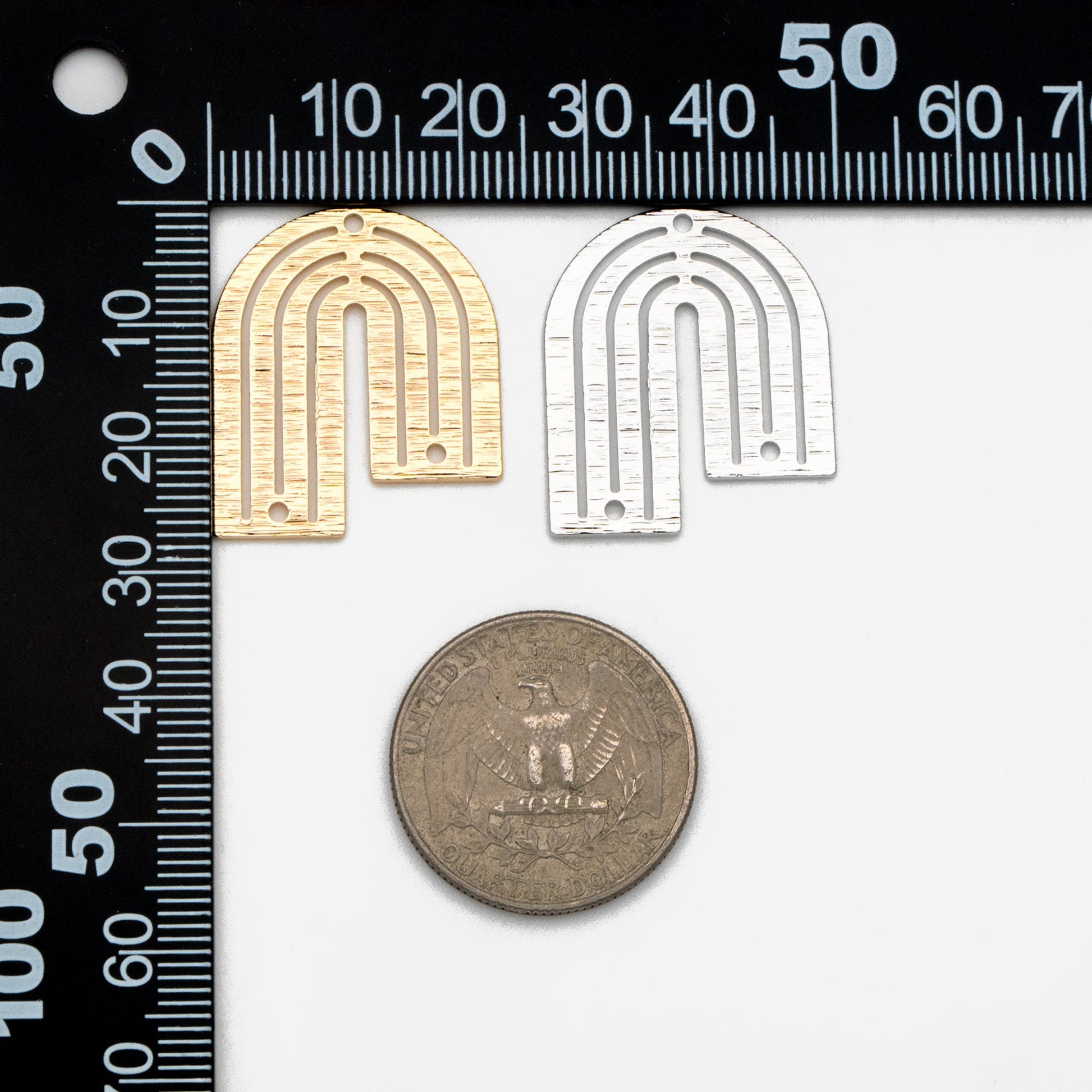 10pcs Gold/ Silver Brushed U Shaped Charm Connectors 27x23mm, 18K Gold/ Rhodium Plated Brass Earring Findings(GB-3817-K)