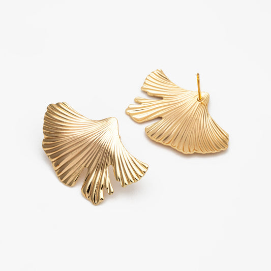 10pcs Gold/ Silver Ginkgo Leaf Earring, Gold/ Rhodium Plated Brass Minimalist Stud Earrings, DIY Ear Findings (GB-3820)
