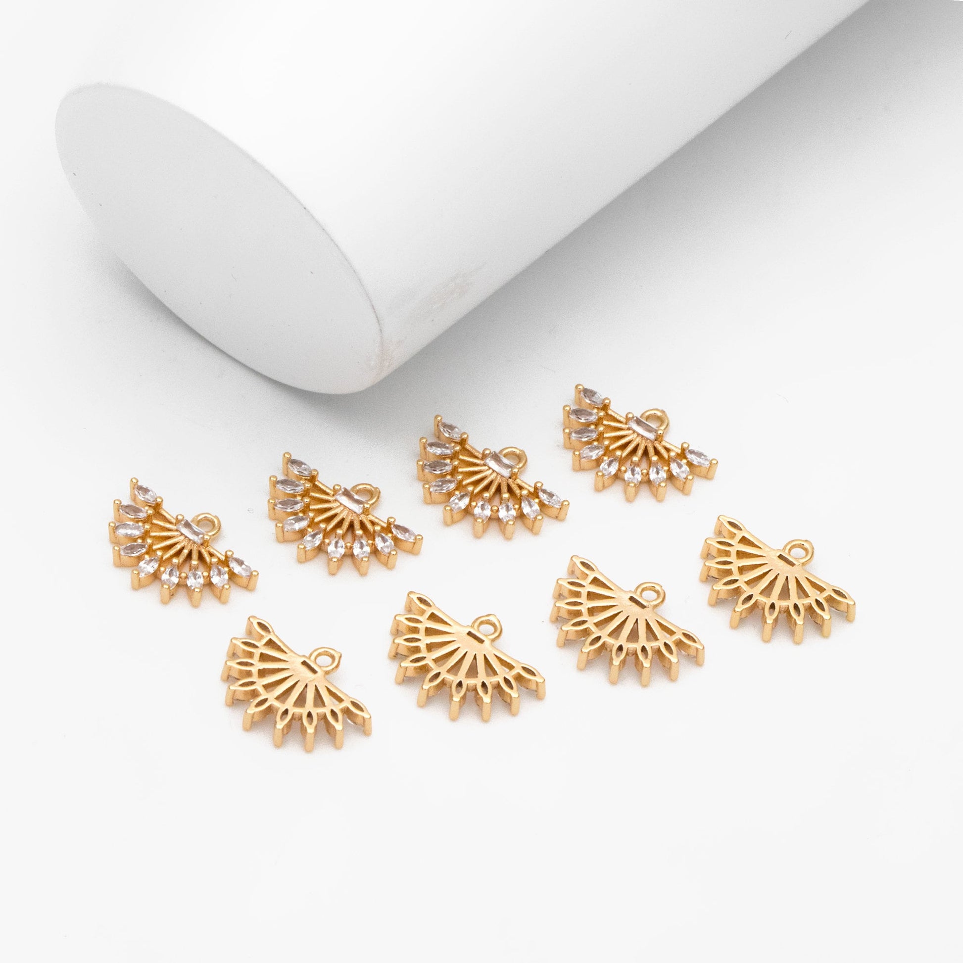 4pcs CZ Pave Gold Fan Shaped Charm 11.5x16mm, Earring Findings, Jewelry Making, Diy Material, Jewelry Supplies (GB-3821)