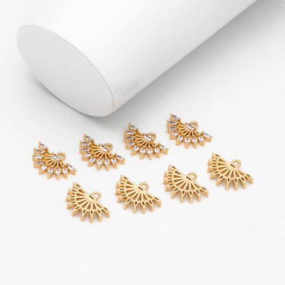 4pcs CZ Pave Gold Fan Shaped Charm 11.5x16mm, Earring Findings, Jewelry Making, Diy Material, Jewelry Supplies (GB-3821)