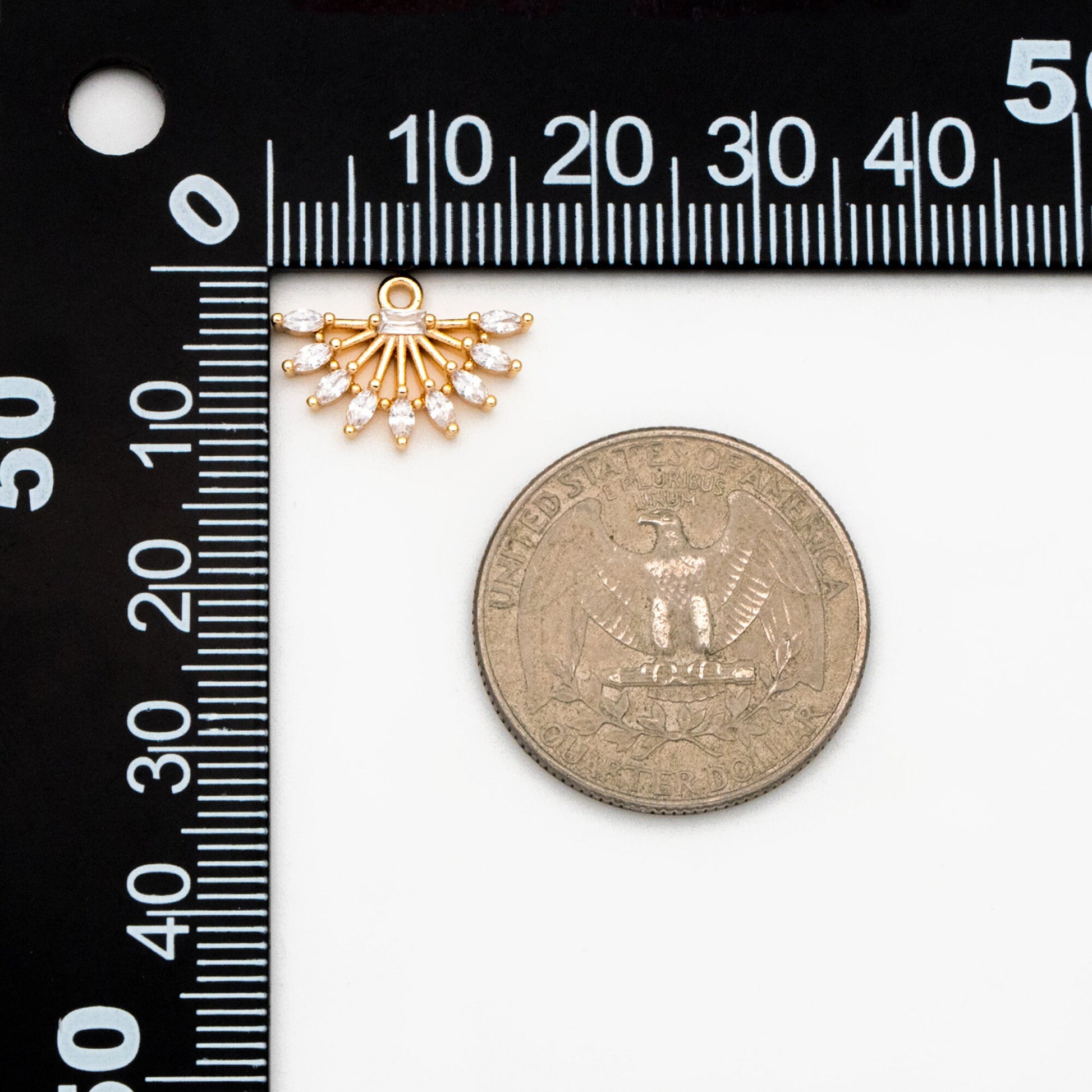 4pcs CZ Pave Gold Fan Shaped Charm 11.5x16mm, Earring Findings, Jewelry Making, Diy Material, Jewelry Supplies (GB-3821)