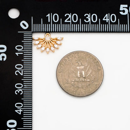4pcs CZ Pave Gold Fan Shaped Charm 11.5x16mm, Earring Findings, Jewelry Making, Diy Material, Jewelry Supplies (GB-3821)