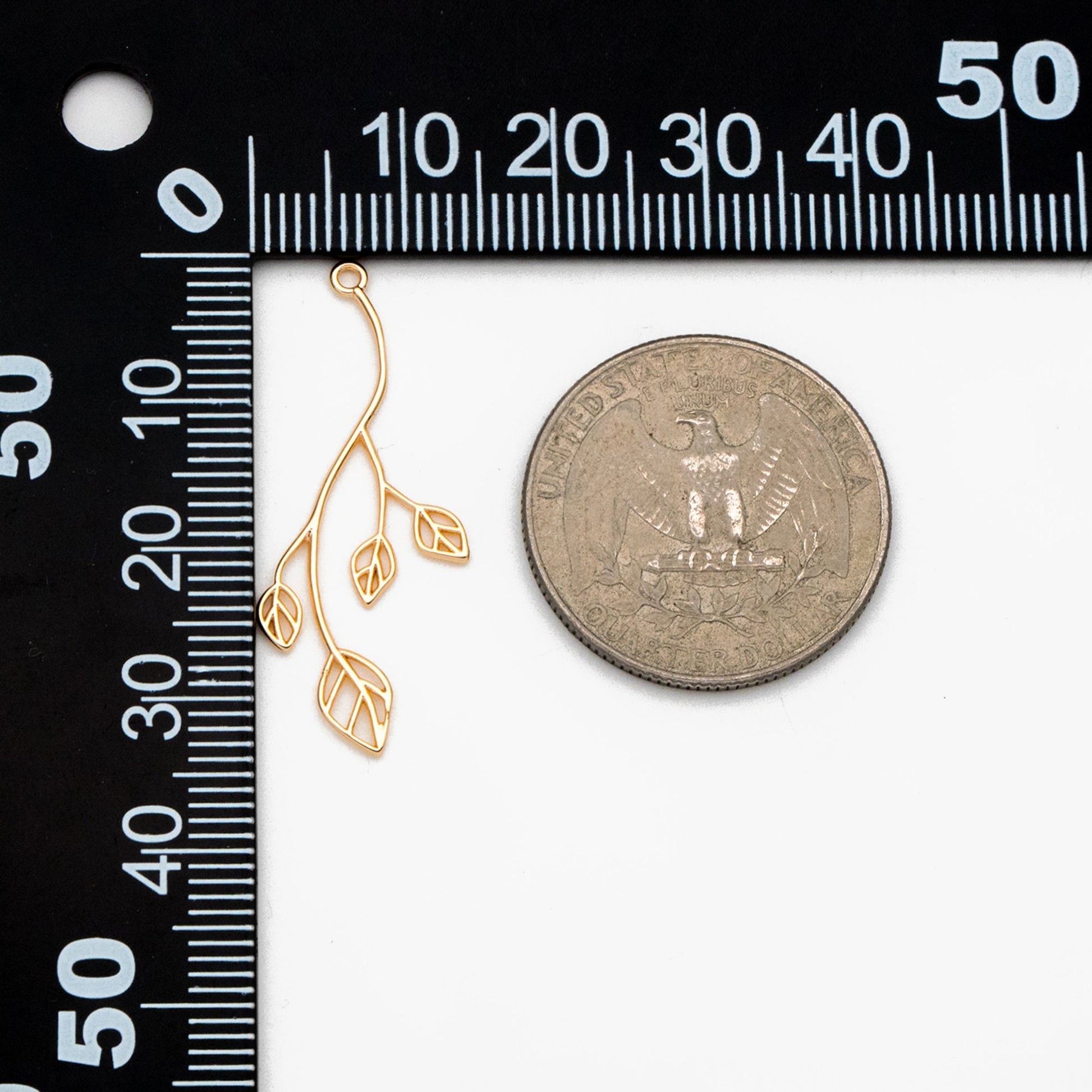 10pcs Gold Leaf Charm 34x13mm, Gold plated Brass, Dainty Branch Pendant (GB-4425-D)