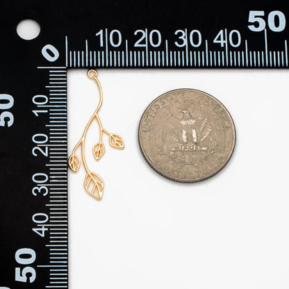 10pcs Gold Leaf Charm 34x13mm, Gold plated Brass, Dainty Branch Pendant (GB-4425-D)