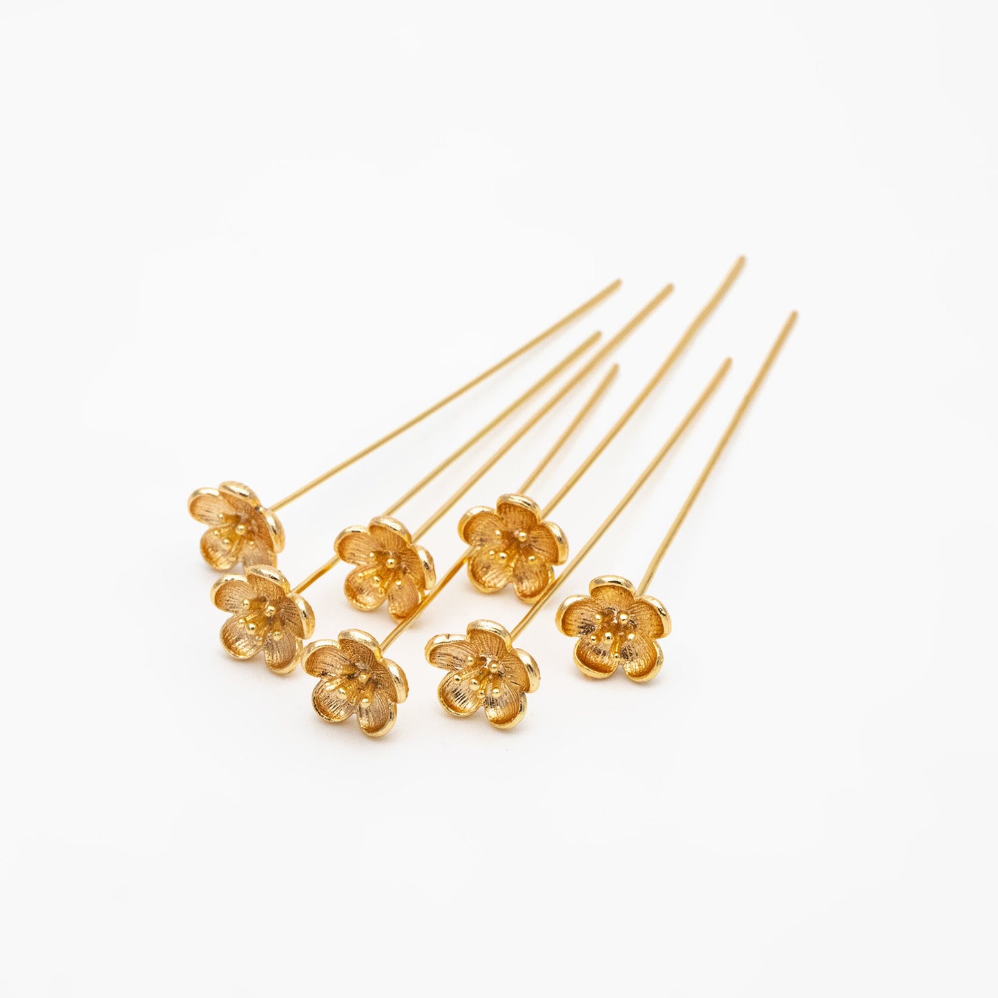10pcs Gold Flower Head Pins, Gold plated Brass Headpins (GB-3773)