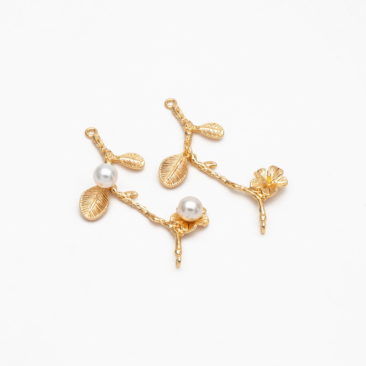 10pcs Gold Branch Connector, 18K Gold plated Brass Flower Charms, Peg Pearl Findings (GB-3622-H)