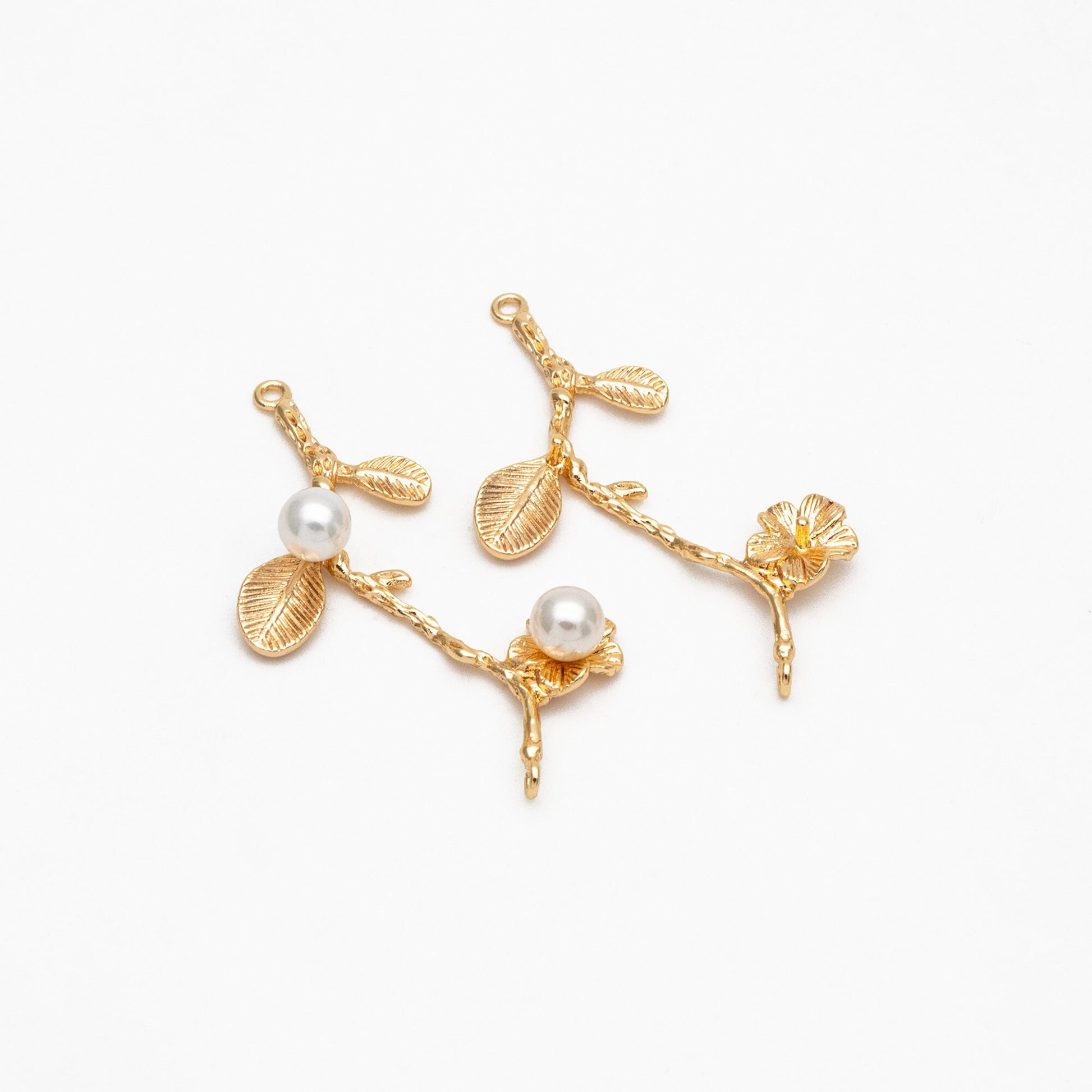 10pcs Gold Branch Connector, 18K Gold plated Brass Flower Charms, Peg Pearl Findings (GB-3622-H)