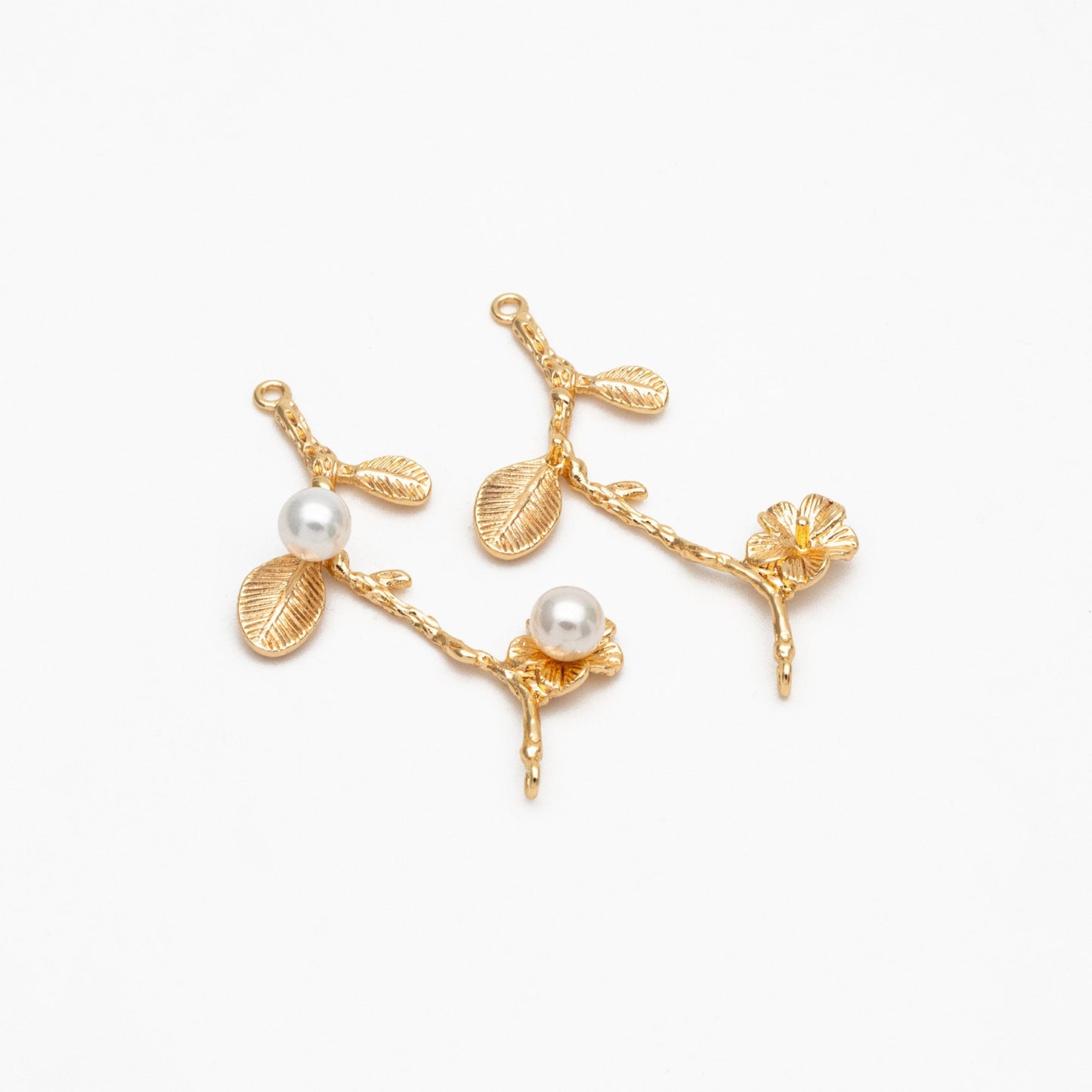 10pcs Gold Branch Connector, 18K Gold plated Brass Flower Charms, Peg Pearl Findings (GB-3622-H)