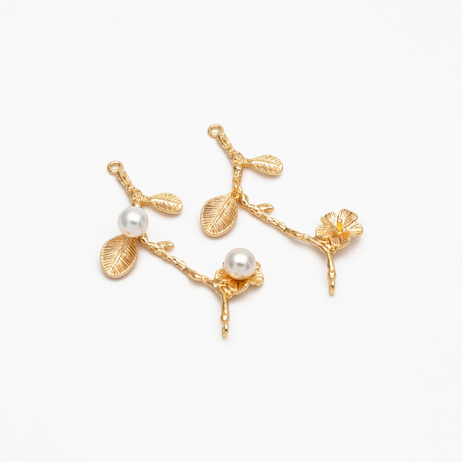 10pcs Gold Branch Connector, 18K Gold plated Brass Flower Charms, Peg Pearl Findings (GB-3622-H)