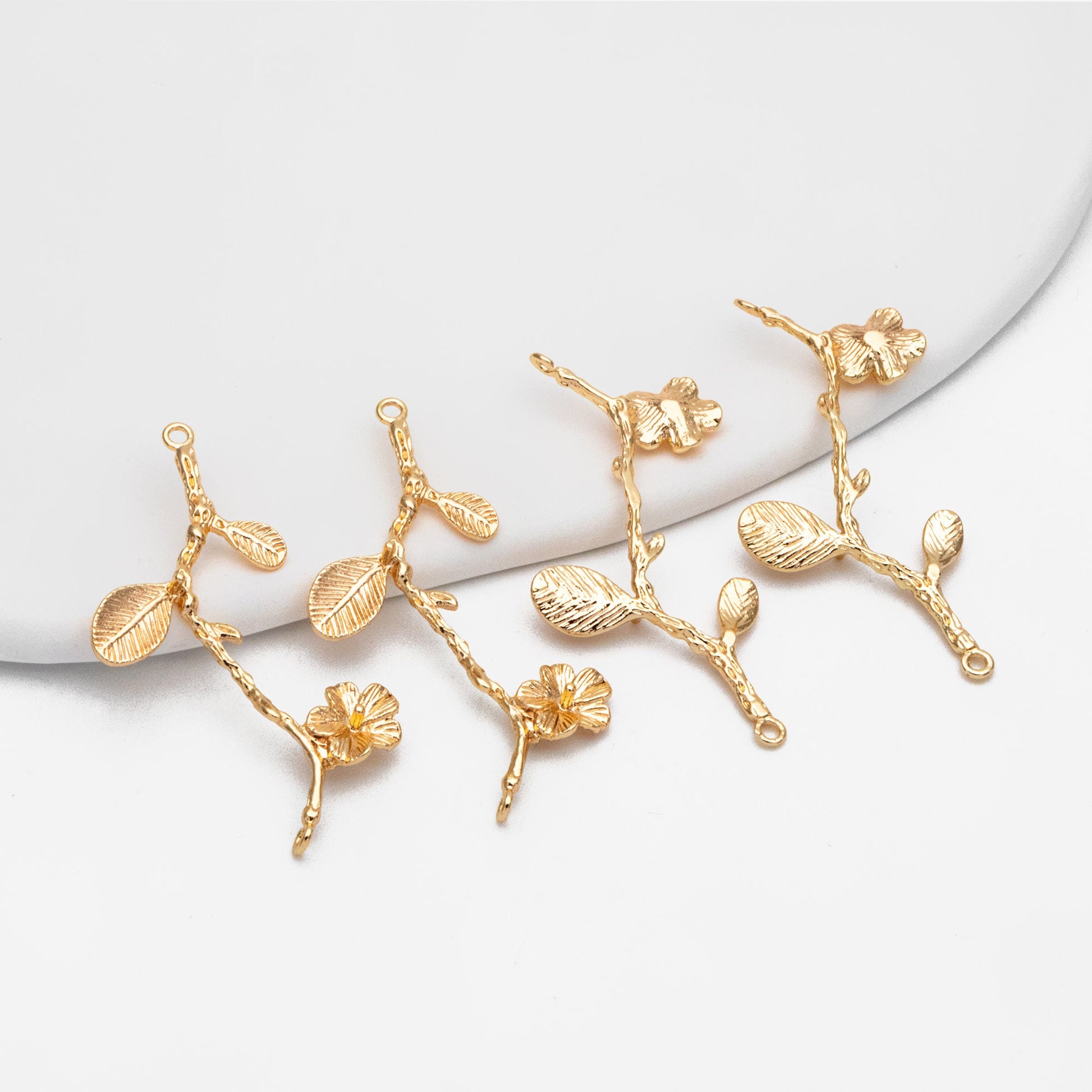 10pcs Gold Branch Connector, 18K Gold plated Brass Flower Charms, Peg Pearl Findings (GB-3622-H)