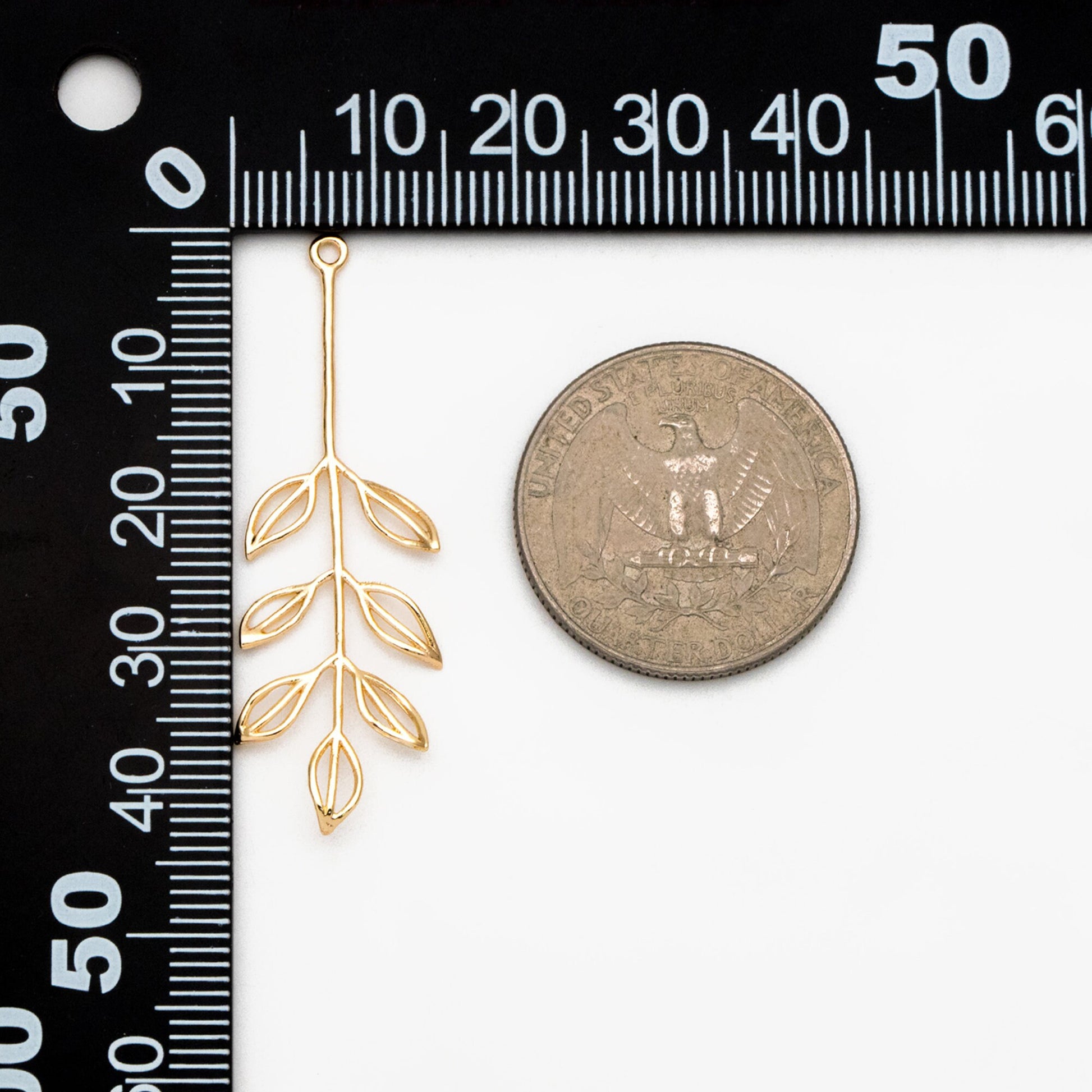 10pcs Gold Leaf Charm 42x15mm, Gold plated Brass, Dainty Branch Pendant (GB-4425-E)