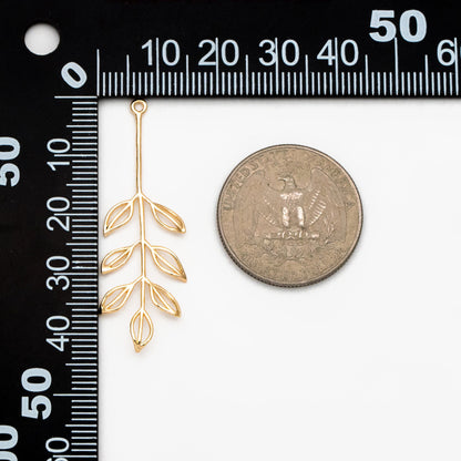 10pcs Gold Leaf Charm 42x15mm, Gold plated Brass, Dainty Branch Pendant (GB-4425-E)