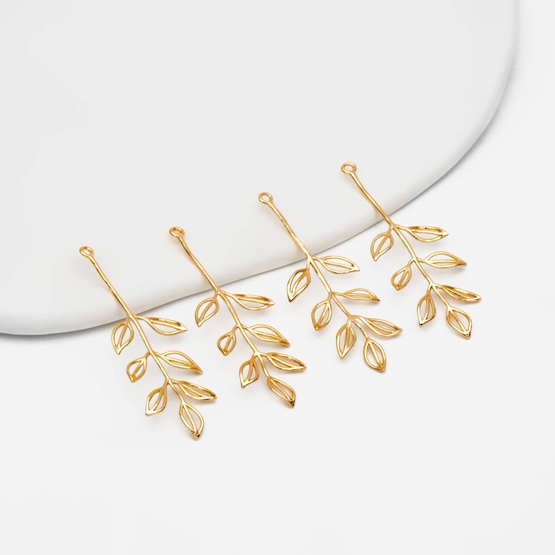 10pcs Gold Leaf Charm 42x15mm, Gold plated Brass, Dainty Branch Pendant (GB-4425-E)