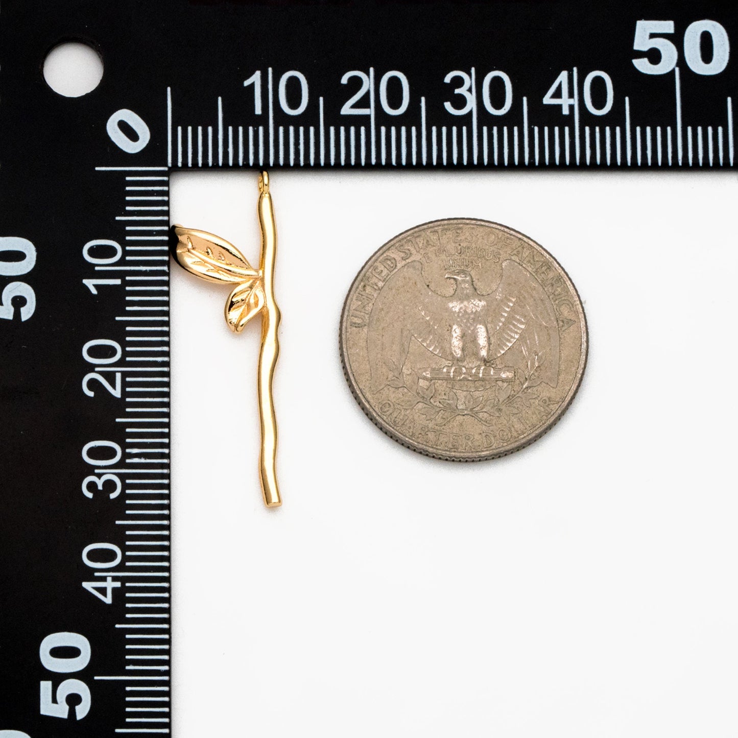 10pcs Gold Plated Branch Leaf Charms: Jewelry Making Supplies, 34x11mm (GB-3770-E)