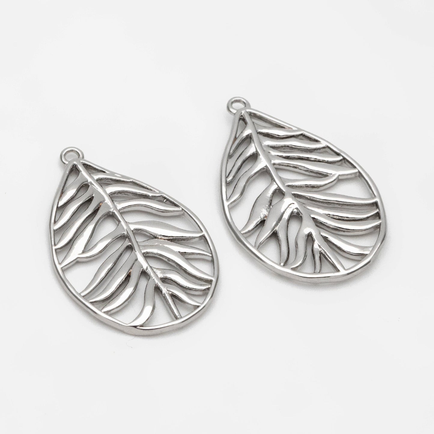 10pcs Gold/ Silver Hollow Leaf Pendants 27x17mm, 18K Gold/ Rhodium plated Brass Leaf Charms (GB-3057-B)