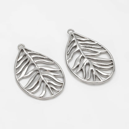 10pcs Gold/ Silver Hollow Leaf Pendants 27x17mm, 18K Gold/ Rhodium plated Brass Leaf Charms (GB-3057-B)