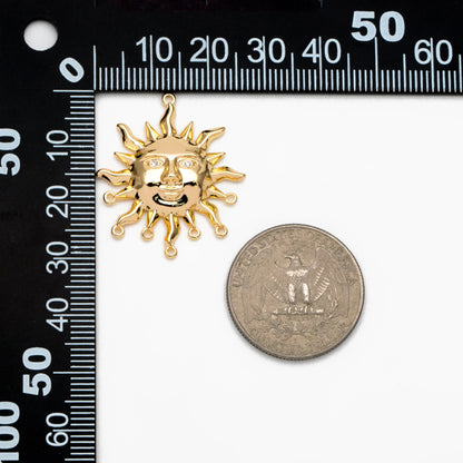 4pcs CZ Pave Gold Sun Face Charm with 8 Loops, 18K Gold plated Brass, Sun Pendant Connector (GB-2000-C)
