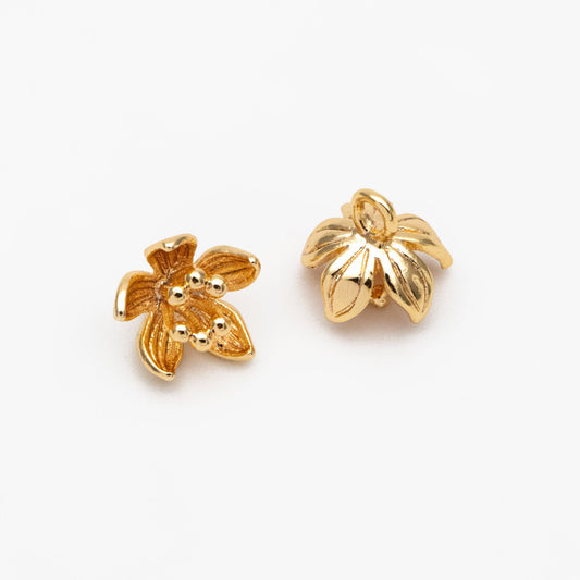 10pcs Gold Flower Charms 8x9mm, 18K Real Gold plated Brass, Floral Earring Pendants (GB-1103-C)