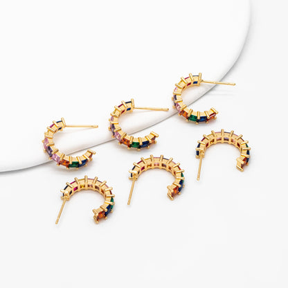 4pcs Gold Colourful CZ Pave Earring Hooks 18mm, 18K Gold plated Brass Earwires (GB-1384)