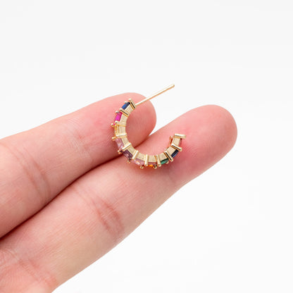 4pcs Gold Colourful CZ Pave Earring Hooks 18mm, 18K Gold plated Brass Earwires (GB-1384)