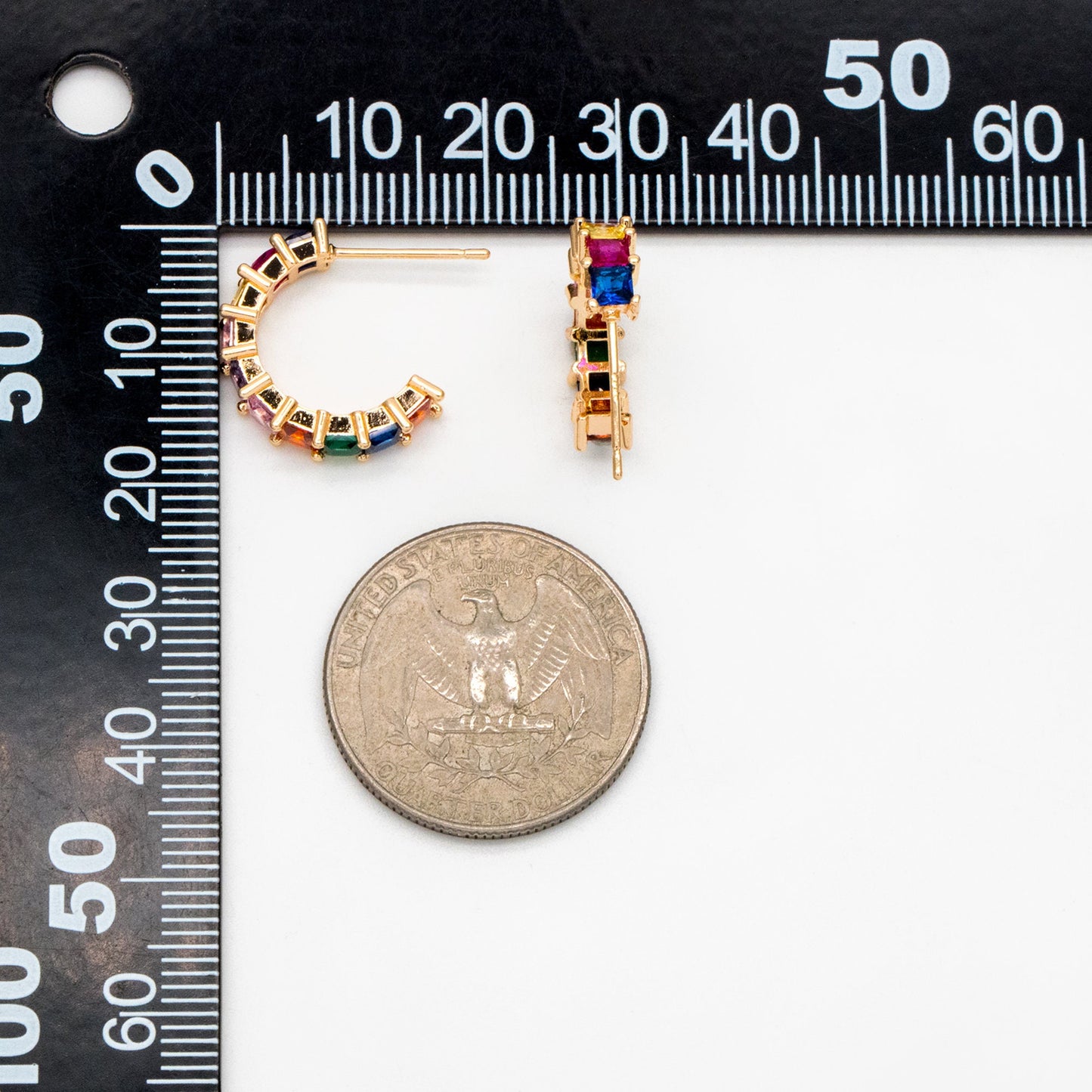 4pcs Gold Colourful CZ Pave Earring Hooks 18mm, 18K Gold plated Brass Earwires (GB-1384)