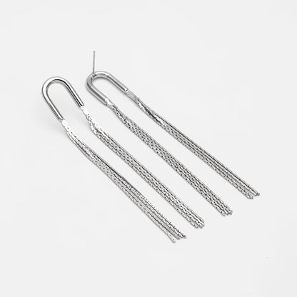 4pcs Chain Tassel Earrings, Tassel Stud Earring, Gold/ Silver Tone Dangling Earrings, Minimalist Tassel Earrings (GB-2867)