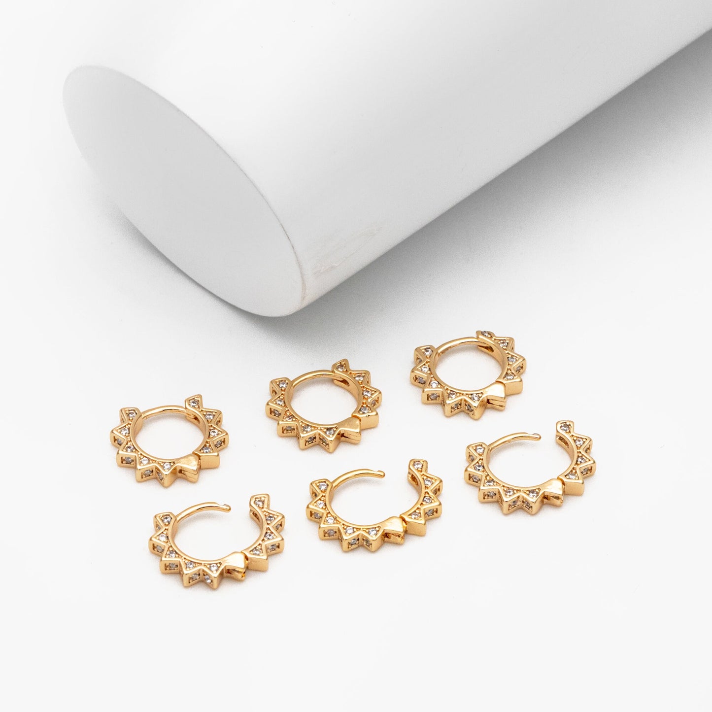 4pcs CZ Pave Gold/ Silver Sun Hoop Earrings, Dainty Huggie Earrings, Minimalist Earring, Hoops Earring (GB-3826-A)