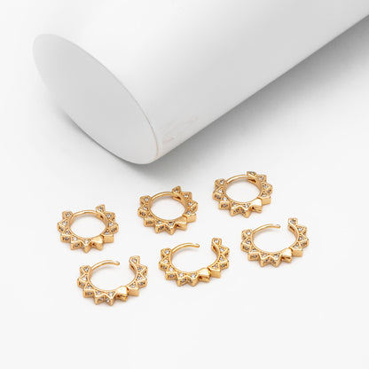 4pcs CZ Pave Gold/ Silver Sun Hoop Earrings, Dainty Huggie Earrings, Minimalist Earring, Hoops Earring (GB-3826-A)