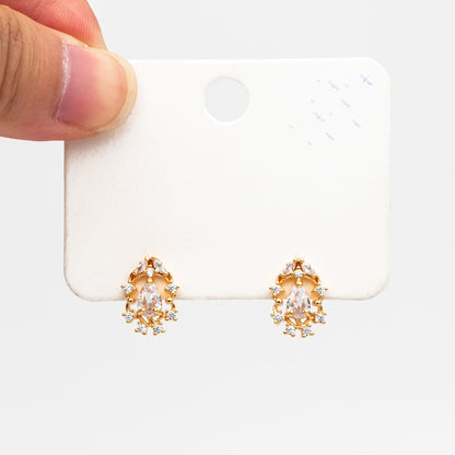 4pcs CZ Pave Dainty Teardrop Stud Earrings, 18K Gold Plated Brass, Cubic Zirconia Earrings (GB-3828)