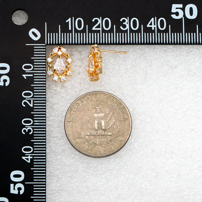 4pcs CZ Pave Dainty Teardrop Stud Earrings, 18K Gold Plated Brass, Cubic Zirconia Earrings (GB-3828)