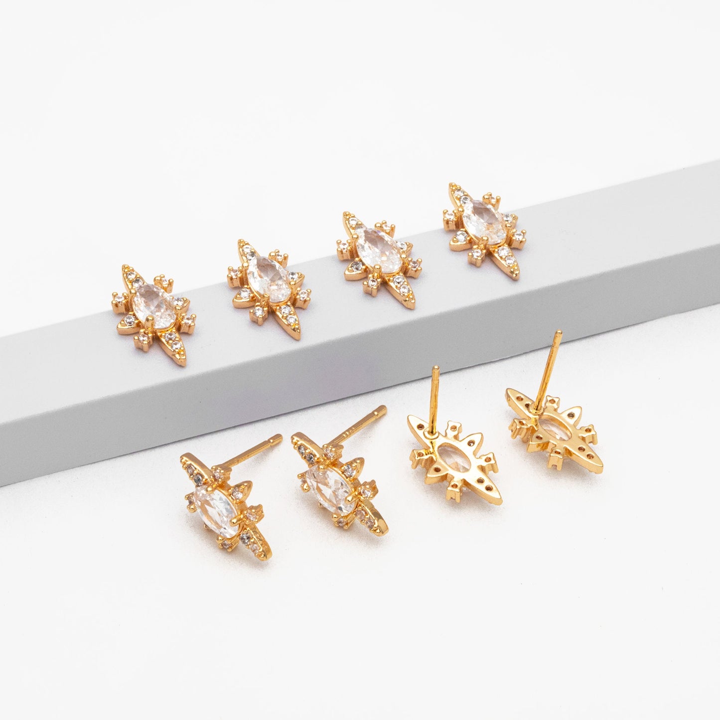 4pcs CZ Pave Gold Oval Ear Posts, Gold Plated Brass, Dainty Stud Earrings, DIY Earring Findings (#GB-3829)