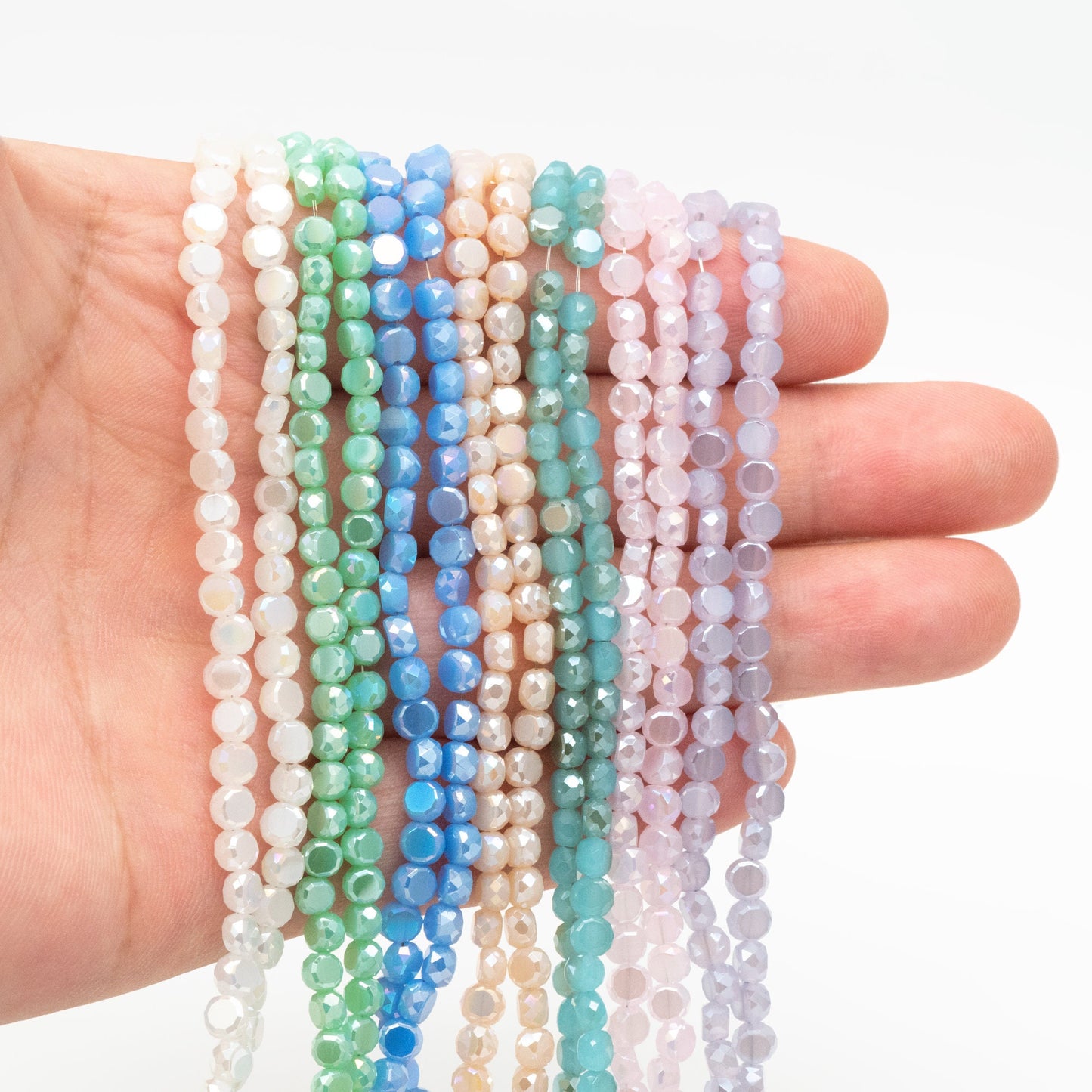 130pcs Rondelle Coin Glass Beads, Crystal Round Button Beads 4mm (TS-124)