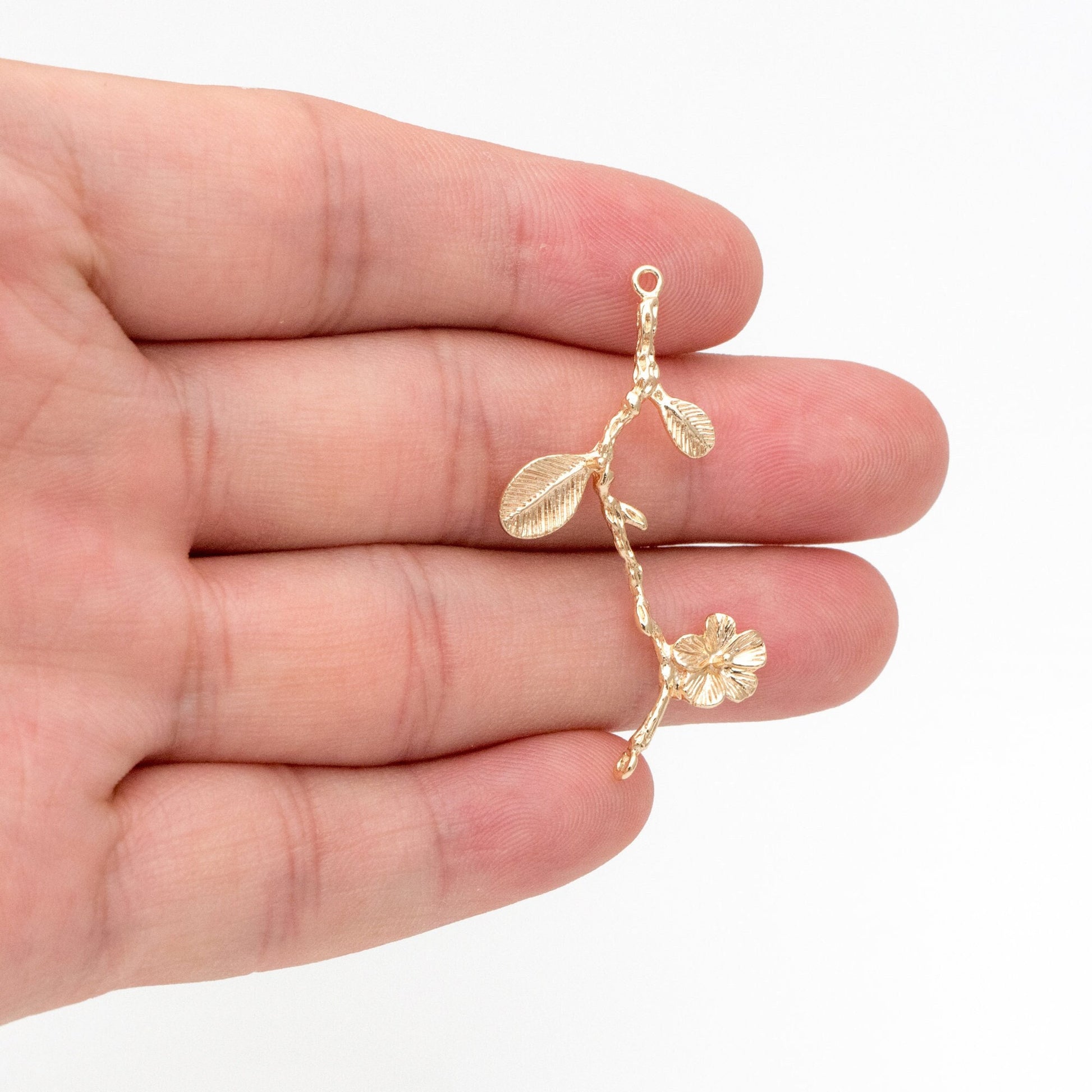 10pcs Gold Branch Connector, 18K Gold plated Brass Flower Charms, Peg Pearl Findings (GB-3622-H)