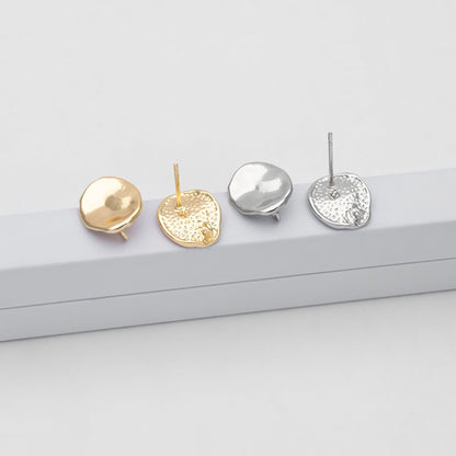 10pcs Gold/ Silver waved Round Disc textured Ear Posts 12x10mm, 18K Gold/ Rhodium plated Brass, Geometric Stud Earring Components (GB-1161)
