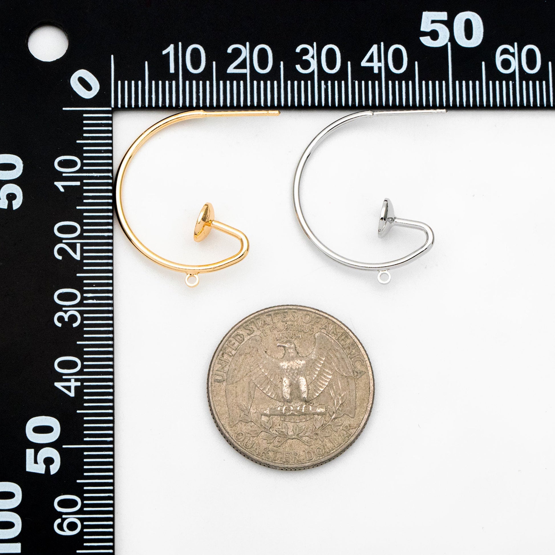 10pcs Gold/ Rhodium plated Brass Earring with Loop, Circle Stud Earring with Ring/Loop, 25mm Circle with 6mm Cup (GB-457)