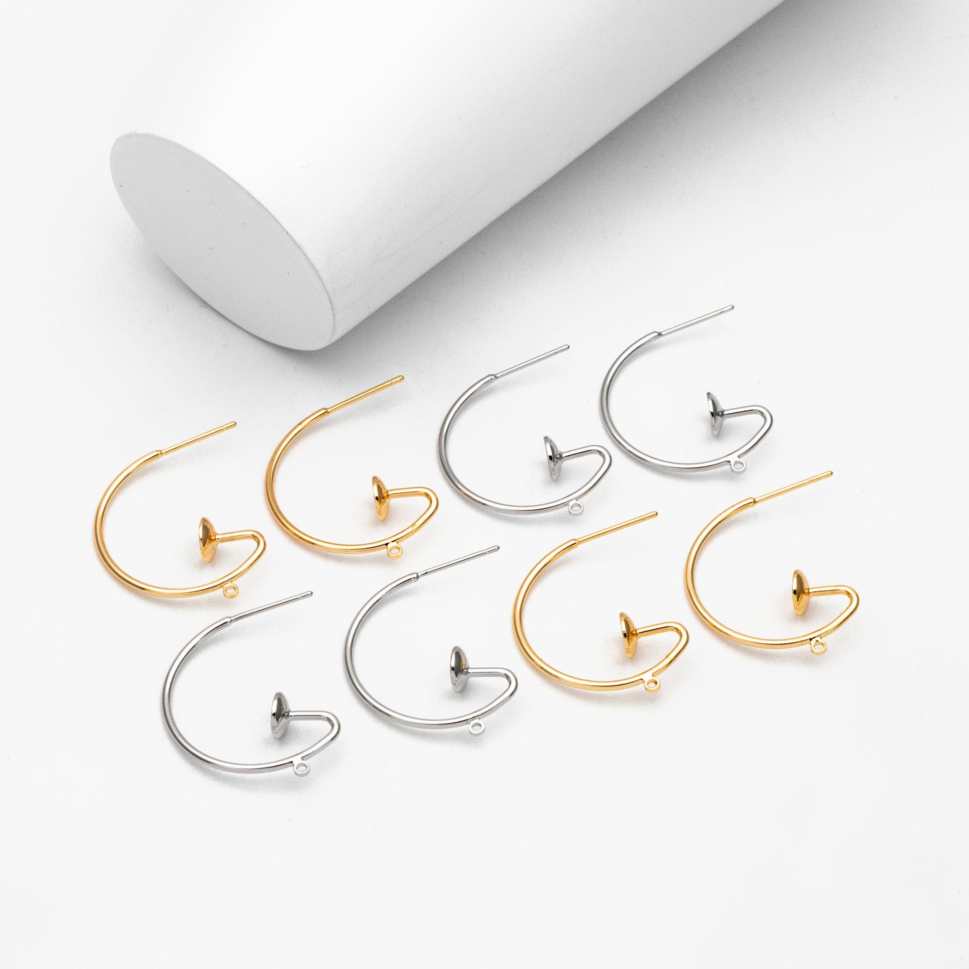 10pcs Gold/ Rhodium plated Brass Earring with Loop, Circle Stud Earring with Ring/Loop, 25mm Circle with 6mm Cup (GB-457)