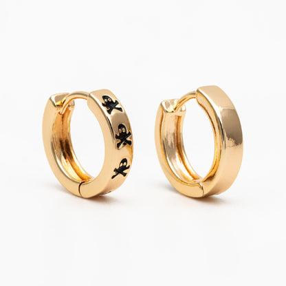 4pcs Gold Enamel Skull Hoop Earrings: 18K Gold Plated Brass Huggies (GB-3717-D)