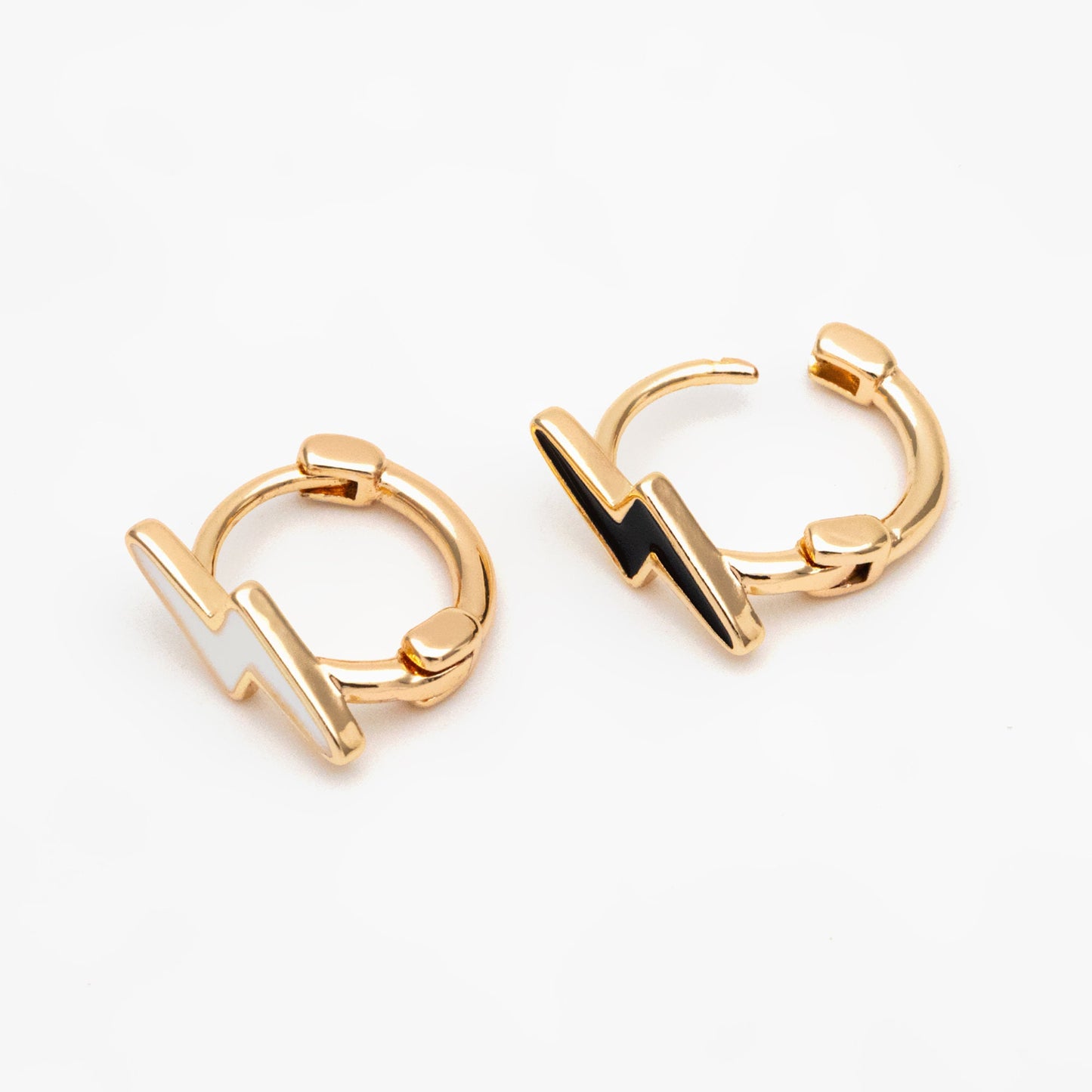 4pcs Gold Enamel Lightning Hoop Earrings, 18K Gold plated Brass, Minimalist Huggie Earrings (GB-3843-D)